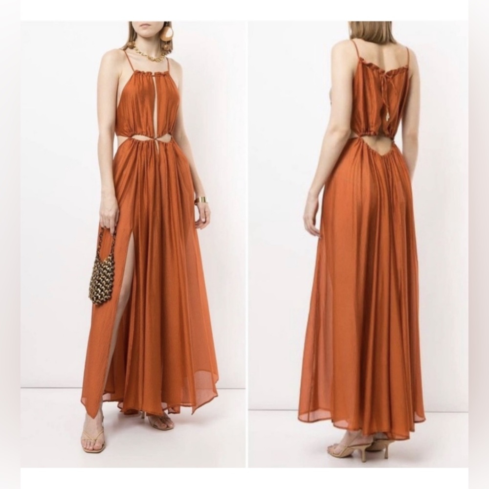 Cult Gaia Orange Amber Thera Cut-Out Maxi Dress Gown, Size Large - Picture 6 of 11